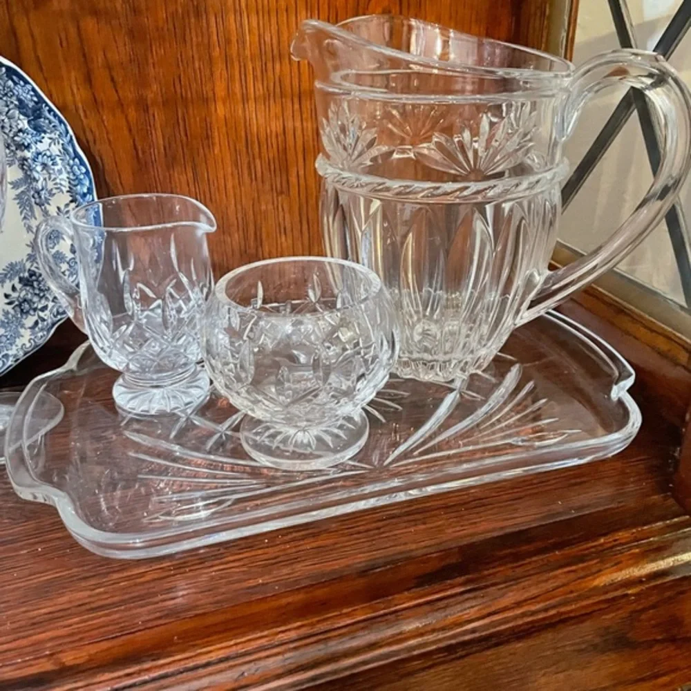 Beautiful Crystal Set pitcher‎ Cristal D'arques Carthage Pitcher and Trey